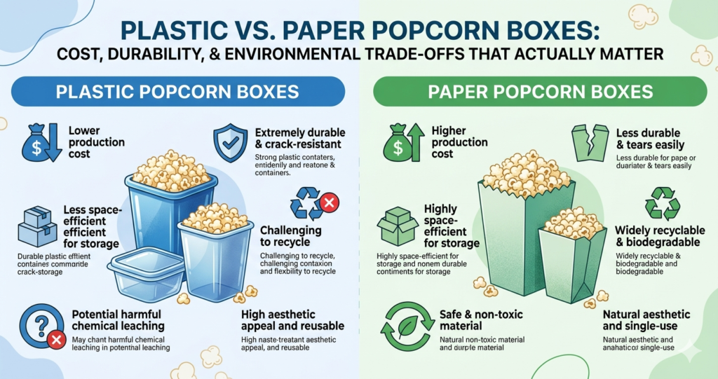 Plastic vs Paper Popcorn Boxes Side-by-Side Comparison