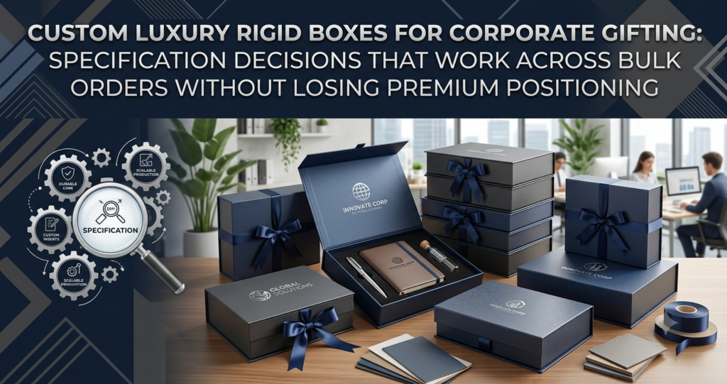 Custom luxury rigid box with a magnetic flap closure showing clean V-groove edges and a premium matte finish.